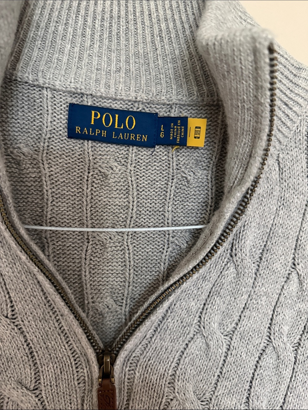 Polo by Ralph Lauren Men’s Light Gray Cable-Knit Quarter-Zip Sweater - Picture 2 of 5